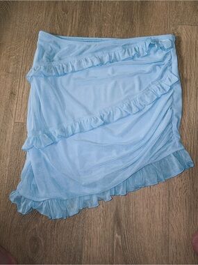SHEIN Light Blue Ruffle Wrap Mini Skirt